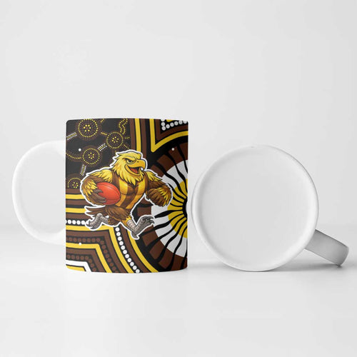 Hawthorn Hawks Ceramic Mug Indigenous Monochrome Dot Art Mascot Style