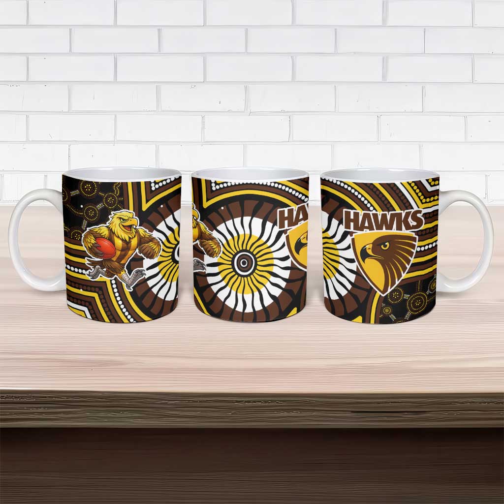 Hawthorn Hawks Ceramic Mug Indigenous Monochrome Dot Art Mascot Style