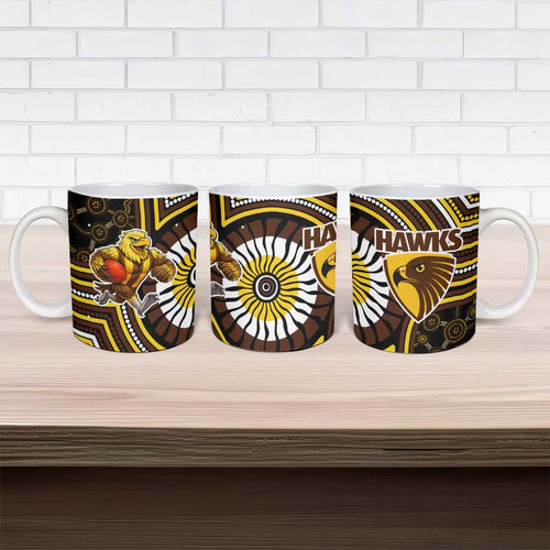 Hawthorn Hawks Ceramic Mug Indigenous Monochrome Dot Art Mascot Style