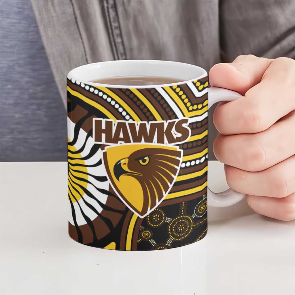 Hawthorn Hawks Ceramic Mug Indigenous Monochrome Dot Art Mascot Style