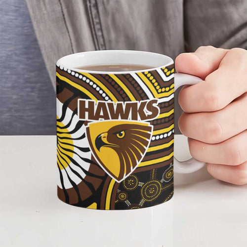 Hawthorn Hawks Ceramic Mug Indigenous Monochrome Dot Art Mascot Style
