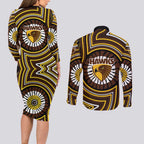 Hawthorn Hawks Couples Matching Long Sleeve Bodycon Dress and Long Sleeve Button Shirt Indigenous Monochrome Dot Art Mascot Style