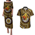 Hawthorn Hawks Couples Matching Puletasi and Hawaiian Shirt Indigenous Monochrome Dot Art Mascot Style