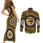 Hawthorn Hawks Couples Matching Short Sleeve Bodycon Dress and Long Sleeve Button Shirt Indigenous Monochrome Dot Art Mascot Style