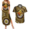 Hawthorn Hawks Couples Matching Summer Maxi Dress and Hawaiian Shirt Indigenous Monochrome Dot Art Mascot Style