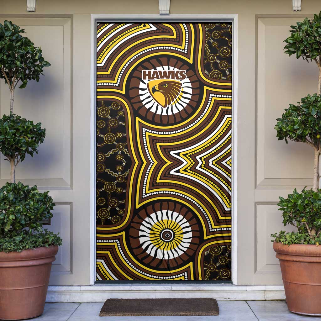 Hawthorn Hawks Door Cover Indigenous Monochrome Dot Art Mascot Style