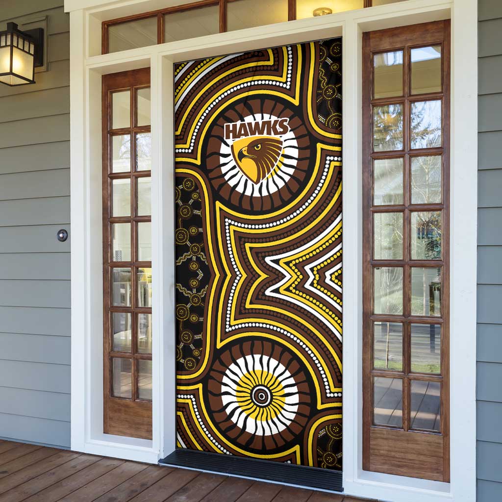 Hawthorn Hawks Door Cover Indigenous Monochrome Dot Art Mascot Style