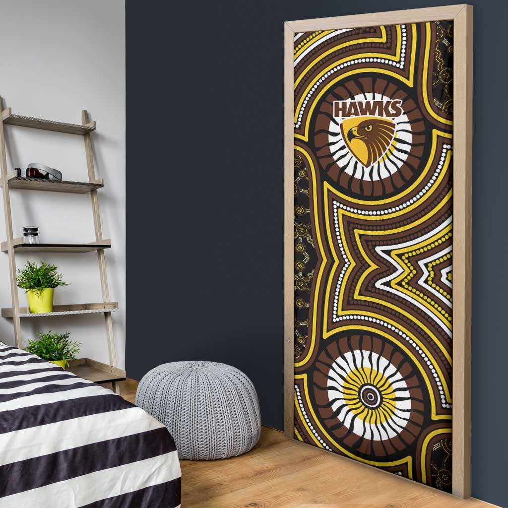 Hawthorn Hawks Door Cover Indigenous Monochrome Dot Art Mascot Style