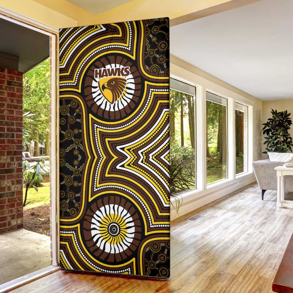 Hawthorn Hawks Door Cover Indigenous Monochrome Dot Art Mascot Style