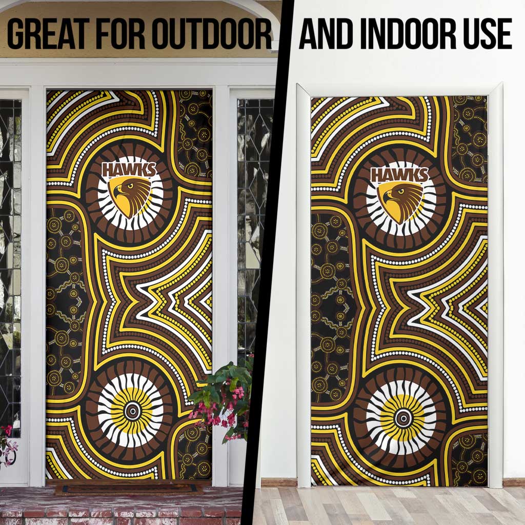 Hawthorn Hawks Door Cover Indigenous Monochrome Dot Art Mascot Style