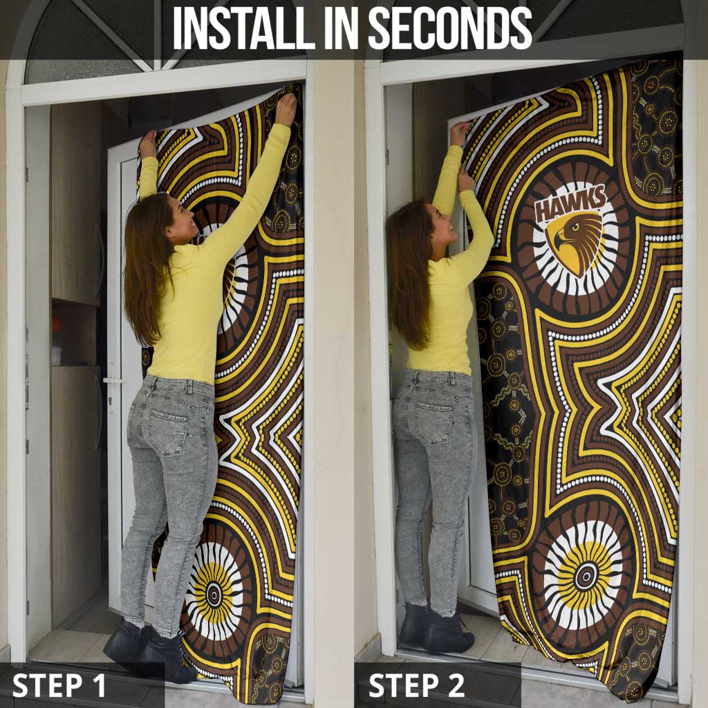 Hawthorn Hawks Door Cover Indigenous Monochrome Dot Art Mascot Style