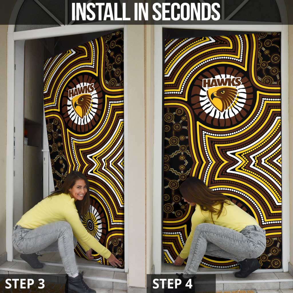 Hawthorn Hawks Door Cover Indigenous Monochrome Dot Art Mascot Style