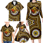 Hawthorn Hawks Family Matching Long Sleeve Bodycon Dress and Hawaiian Shirt Indigenous Monochrome Dot Art Mascot Style