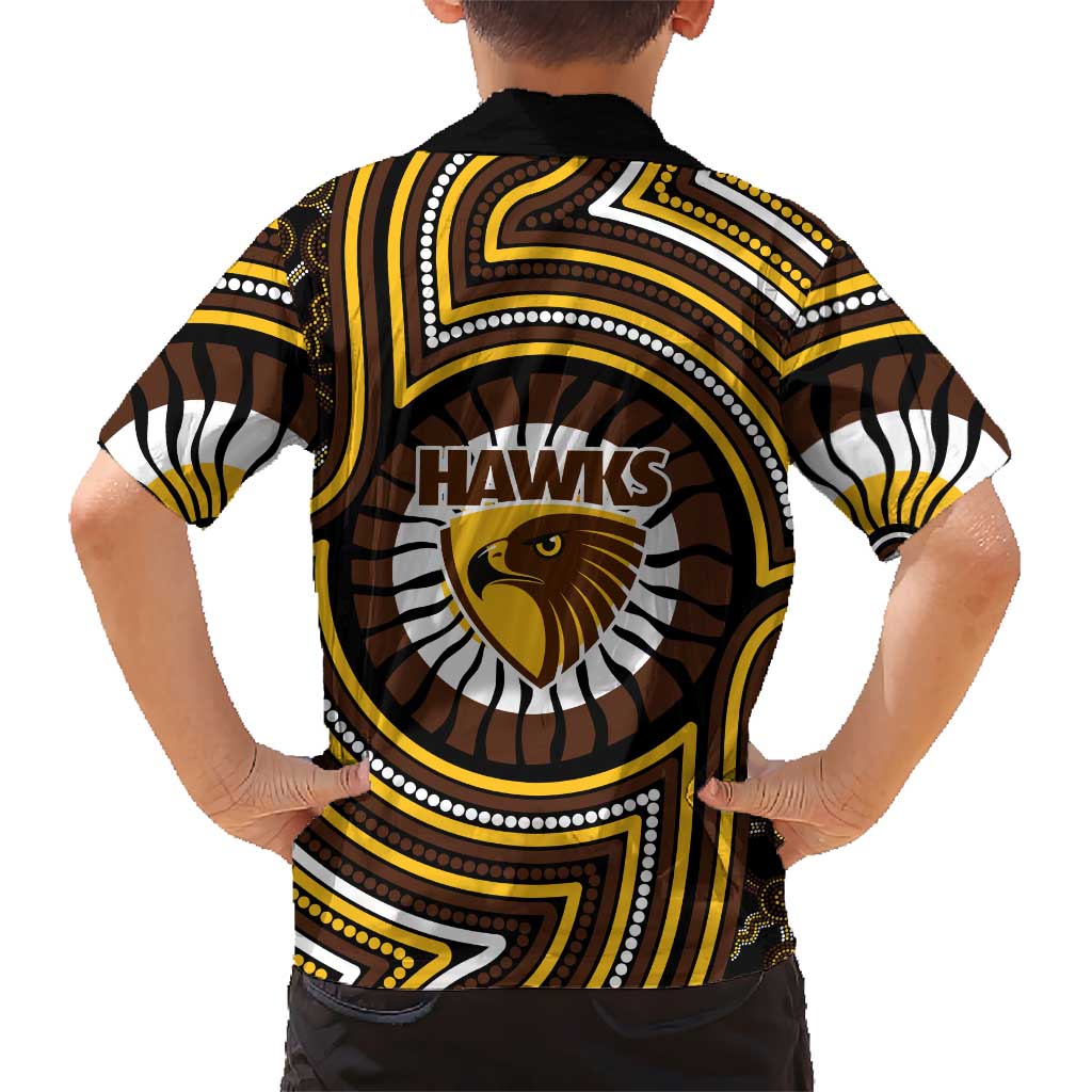 Hawthorn Hawks Family Matching Long Sleeve Bodycon Dress and Hawaiian Shirt Indigenous Monochrome Dot Art Mascot Style