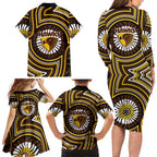 Hawthorn Hawks Family Matching Long Sleeve Bodycon Dress and Hawaiian Shirt Indigenous Monochrome Dot Art Mascot Style