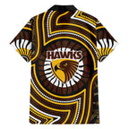 Hawthorn Hawks Family Matching Long Sleeve Bodycon Dress and Hawaiian Shirt Indigenous Monochrome Dot Art Mascot Style