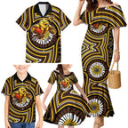 Hawthorn Hawks Family Matching Mermaid Dress and Hawaiian Shirt Indigenous Monochrome Dot Art Mascot Style