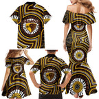 Hawthorn Hawks Family Matching Mermaid Dress and Hawaiian Shirt Indigenous Monochrome Dot Art Mascot Style