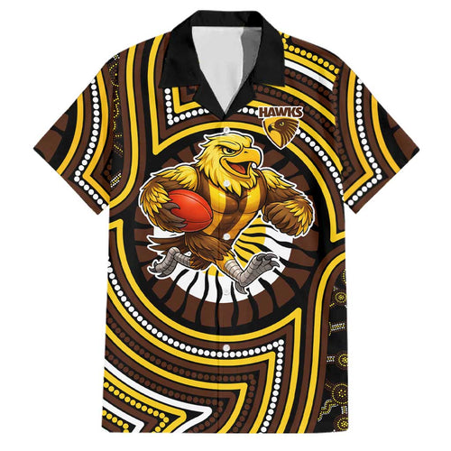 Hawthorn Hawks Family Matching Mermaid Dress and Hawaiian Shirt Indigenous Monochrome Dot Art Mascot Style