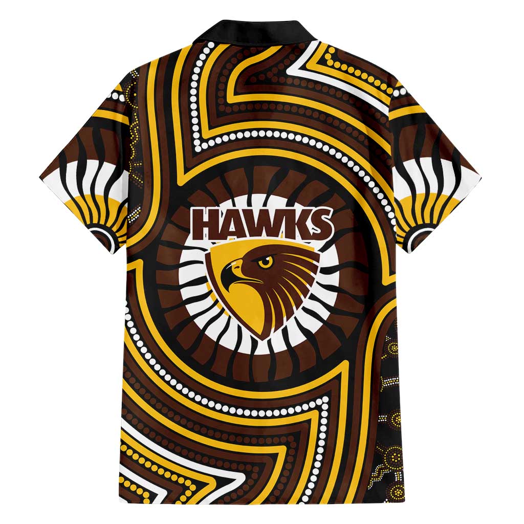 Hawthorn Hawks Family Matching Off The Shoulder Long Sleeve Dress and Hawaiian Shirt Indigenous Monochrome Dot Art Mascot Style