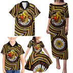 Hawthorn Hawks Family Matching Puletasi and Hawaiian Shirt Indigenous Monochrome Dot Art Mascot Style