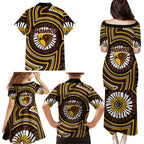 Hawthorn Hawks Family Matching Puletasi and Hawaiian Shirt Indigenous Monochrome Dot Art Mascot Style