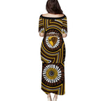 Hawthorn Hawks Family Matching Puletasi and Hawaiian Shirt Indigenous Monochrome Dot Art Mascot Style