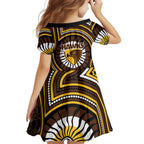 Hawthorn Hawks Family Matching Short Sleeve Bodycon Dress and Hawaiian Shirt Indigenous Monochrome Dot Art Mascot Style