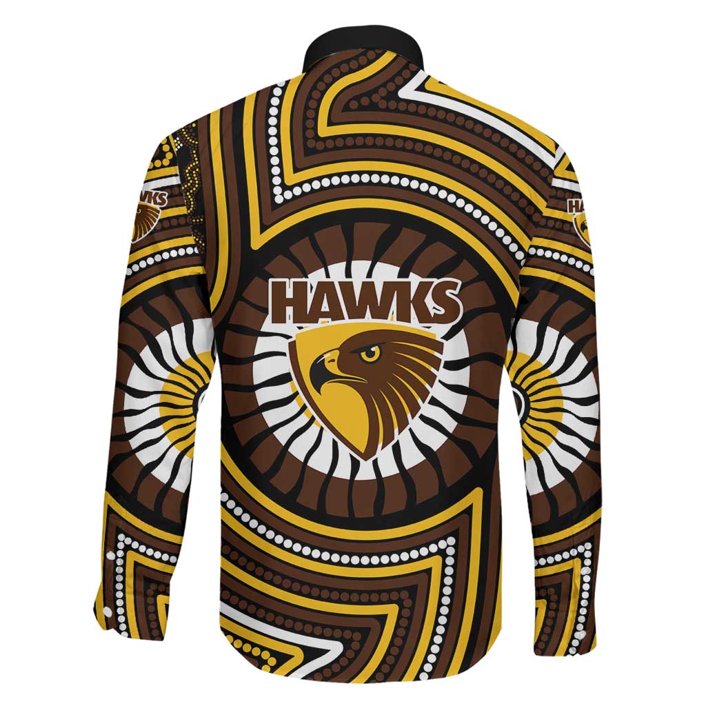 Hawthorn Hawks Family Matching Short Sleeve Bodycon Dress and Hawaiian Shirt Indigenous Monochrome Dot Art Mascot Style