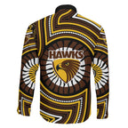Hawthorn Hawks Family Matching Short Sleeve Bodycon Dress and Hawaiian Shirt Indigenous Monochrome Dot Art Mascot Style
