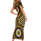 Hawthorn Hawks Family Matching Short Sleeve Bodycon Dress and Hawaiian Shirt Indigenous Monochrome Dot Art Mascot Style