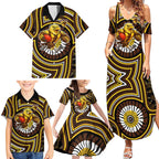 Hawthorn Hawks Family Matching Summer Maxi Dress and Hawaiian Shirt Indigenous Monochrome Dot Art Mascot Style