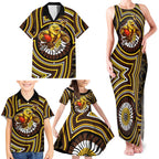 Hawthorn Hawks Family Matching Tank Maxi Dress and Hawaiian Shirt Indigenous Monochrome Dot Art Mascot Style