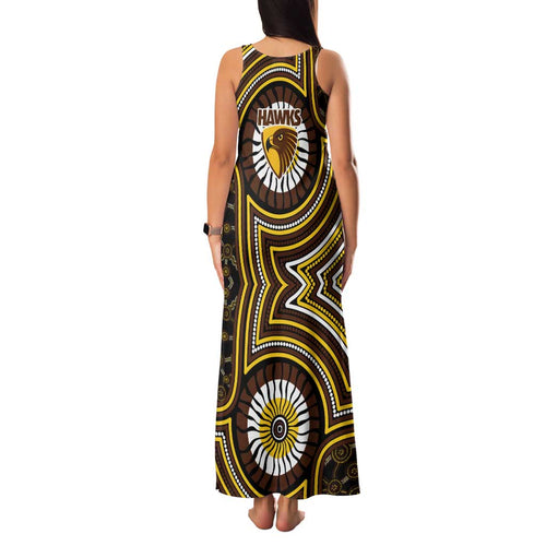 Hawthorn Hawks Family Matching Tank Maxi Dress and Hawaiian Shirt Indigenous Monochrome Dot Art Mascot Style