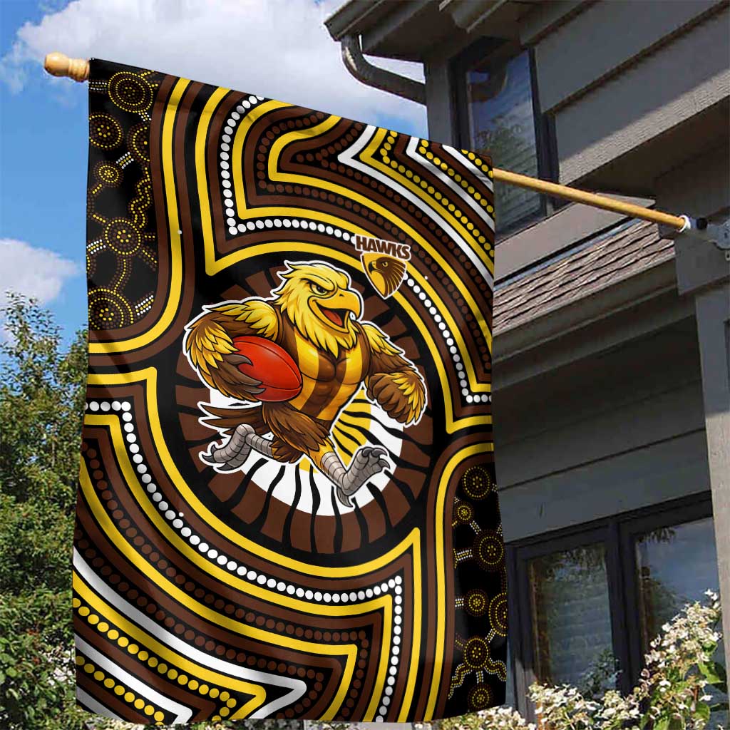 Hawthorn Hawks Garden Flag Indigenous Monochrome Dot Art Mascot Style