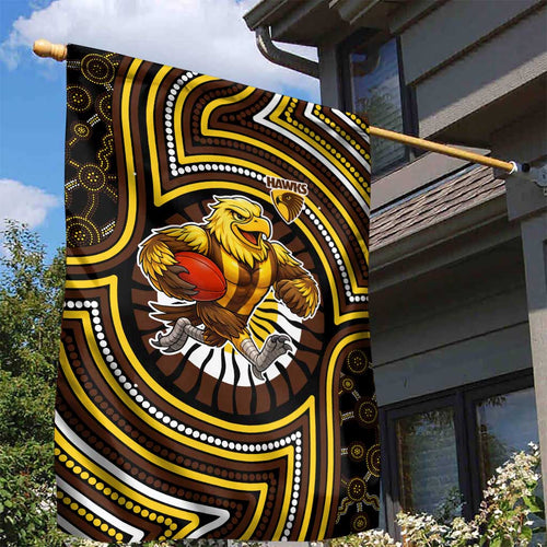 Hawthorn Hawks Garden Flag Indigenous Monochrome Dot Art Mascot Style