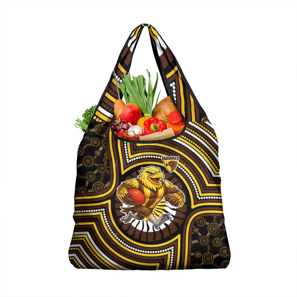 Hawthorn Hawks Grocery Bag Indigenous Monochrome Dot Art Mascot Style