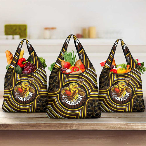 Hawthorn Hawks Grocery Bag Indigenous Monochrome Dot Art Mascot Style