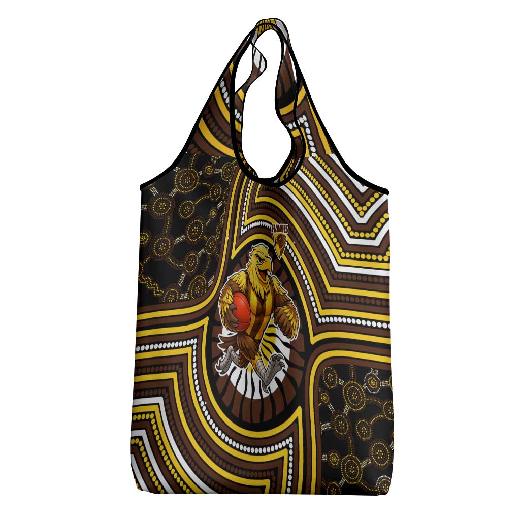 Hawthorn Hawks Grocery Bag Indigenous Monochrome Dot Art Mascot Style