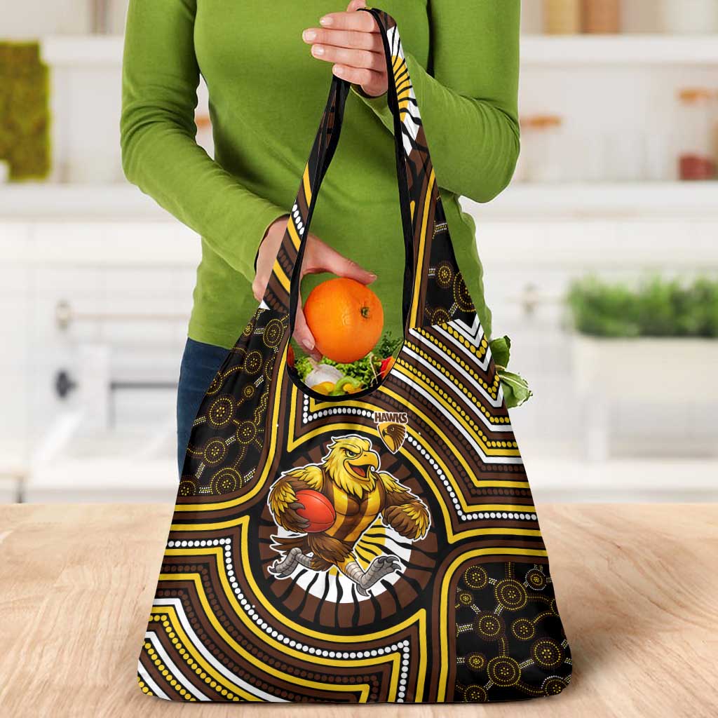 Hawthorn Hawks Grocery Bag Indigenous Monochrome Dot Art Mascot Style