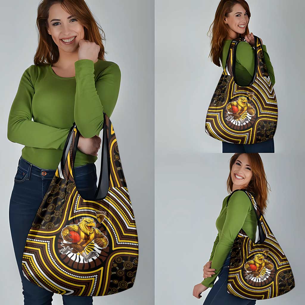 Hawthorn Hawks Grocery Bag Indigenous Monochrome Dot Art Mascot Style