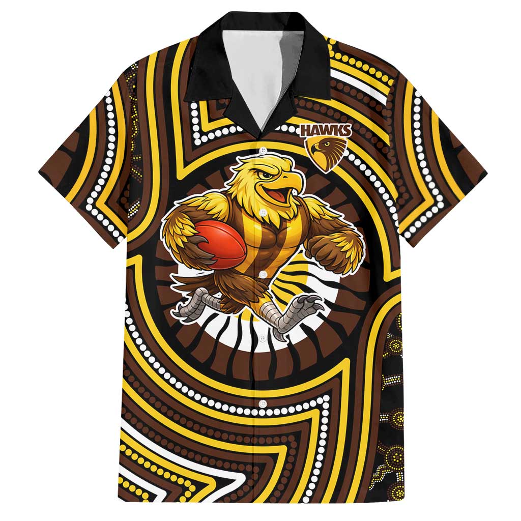 Hawthorn Hawks Hawaiian Shirt Indigenous Monochrome Dot Art Mascot Style