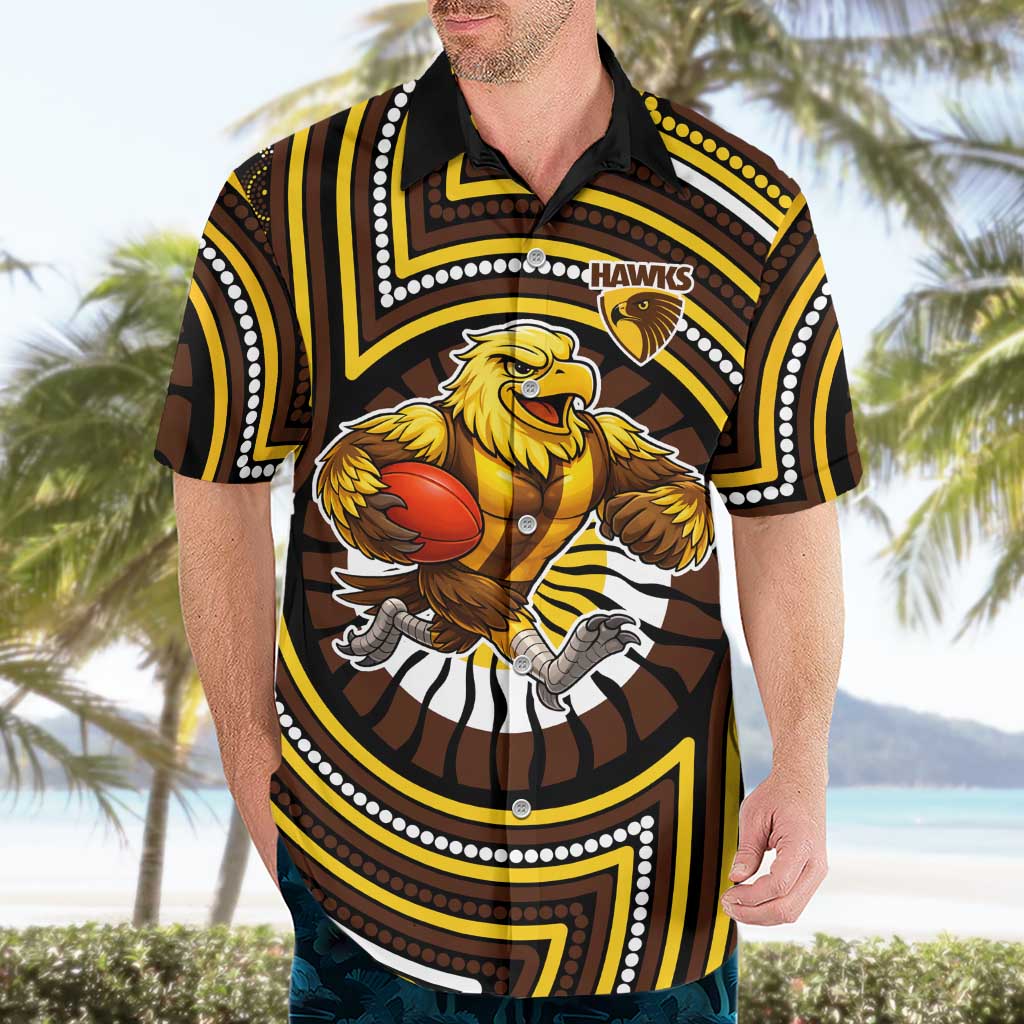 Hawthorn Hawks Hawaiian Shirt Indigenous Monochrome Dot Art Mascot Style