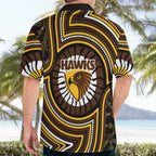 Hawthorn Hawks Hawaiian Shirt Indigenous Monochrome Dot Art Mascot Style