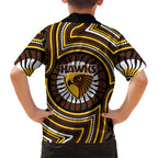 Hawthorn Hawks Hawaiian Shirt Indigenous Monochrome Dot Art Mascot Style