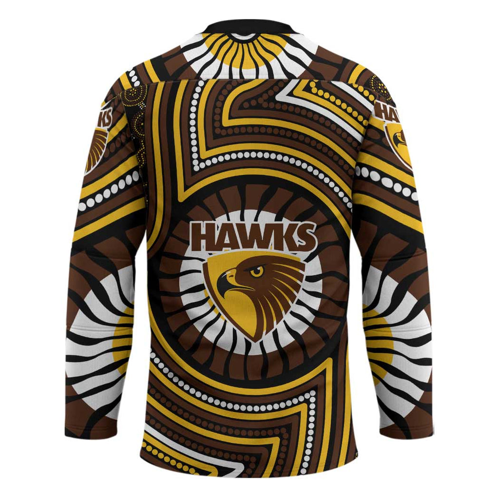 Hawthorn Hawks Hockey Jersey Indigenous Monochrome Dot Art Mascot Style