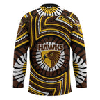 Hawthorn Hawks Hockey Jersey Indigenous Monochrome Dot Art Mascot Style