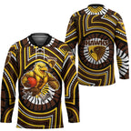Hawthorn Hawks Hockey Jersey Indigenous Monochrome Dot Art Mascot Style
