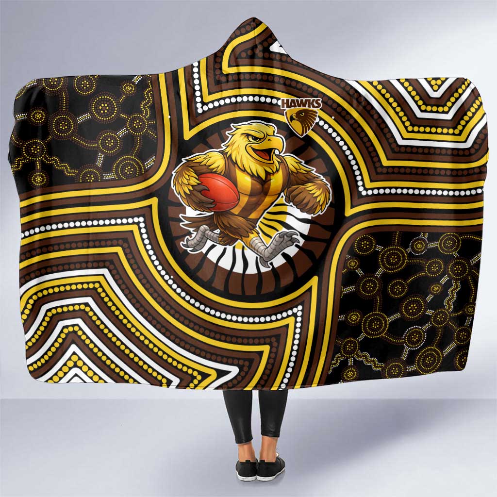 Hawthorn Hawks Hooded Blanket Indigenous Monochrome Dot Art Mascot Style