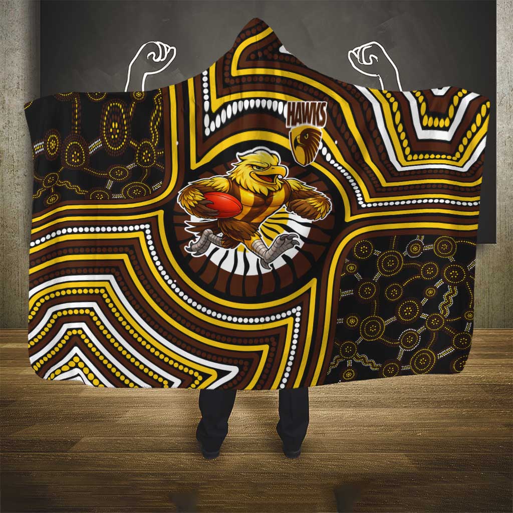 Hawthorn Hawks Hooded Blanket Indigenous Monochrome Dot Art Mascot Style